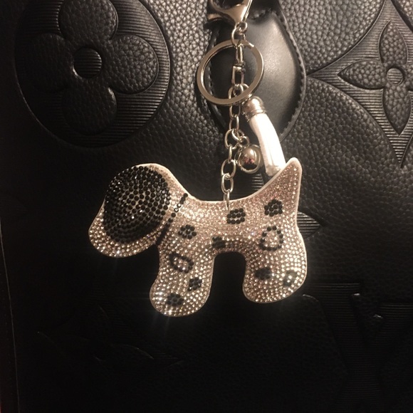 Purse Bling DOG charm black silver clip on bag  Very sparkly!! - Picture 2 of 6